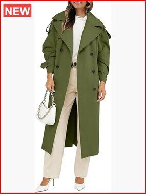 Double Breasted Oversized Windproof Trench Coat with Belt